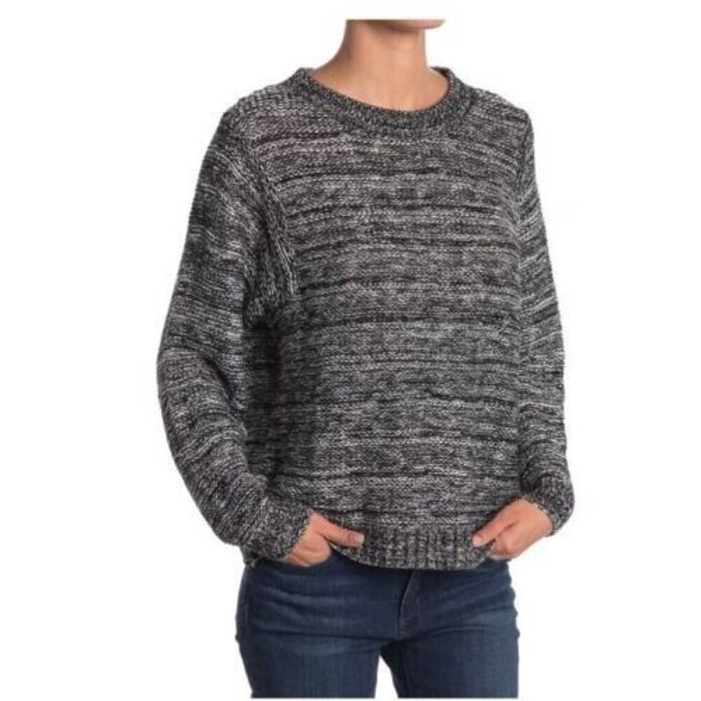 Susina Women's Crew Neck Pullover‎ Sweater In Black Natural Marl Xlarge